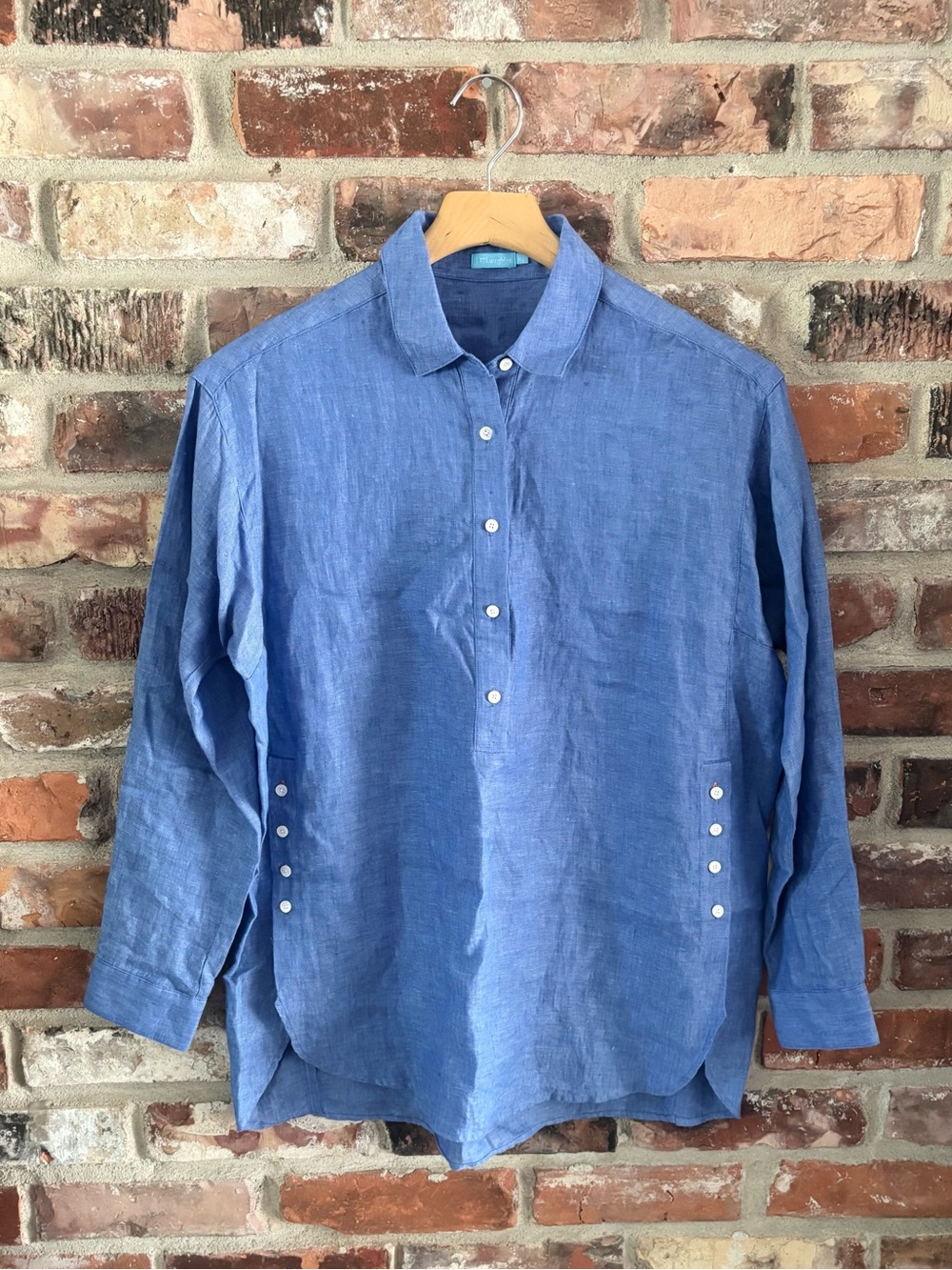 J. McLaughlin 100% Linen Blue Popover Tunic Long Sleeve Shirt Top, XS